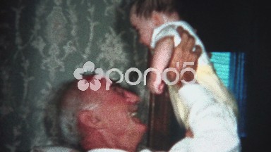 (8mm Vintage) Great Grandpa with Baby 1957