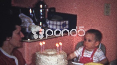 (8mm Vintage) 2 Year Old Birthday Party Cake Eating 1957