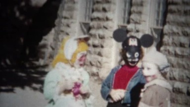 (8mm Film) Halloween Costumes Outside of School 1955