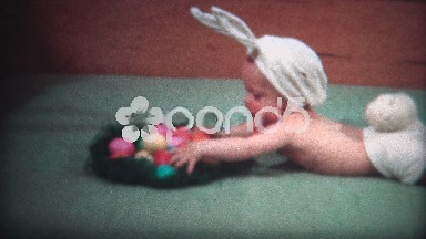 (8mm Film) 1949 Baby Dresses as Bunny For Easter