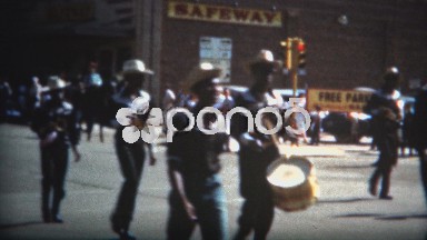 (8mm Film) 1949 Parade Past Safeway Grocery Store