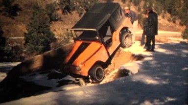 (8mm Vintage) 1968 Jeep Stuck in Hole Rescued by Tow Truck