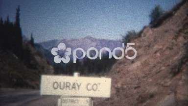 (8mm Vintage) 1966 Ouray Colorado Sign Aerial Town