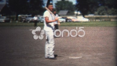 (8mm Vintage) 1954 Neighborhood Friendly Baseball Playing Park. Iowa, USA.