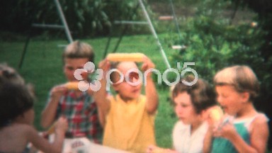 (8mm Vintage) 1954 Kids Eating Roasted Corn On The Cob. Iowa, USA.