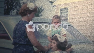 (8mm Vintage) 1966 Family Sitting On Trunk Of Car