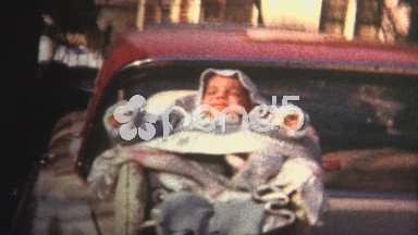 (8mm Vintage) 1966 Baby Sleeping On Trunk Of Car