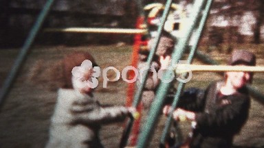 (8mm Vintage) 1957 Kids Playing On Swingset