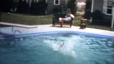 1959 - Man Woman Diving Board Pool Action