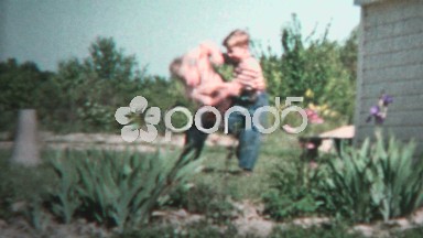 1957 - Young Brothers Matching Outfits Wrestling For Sport