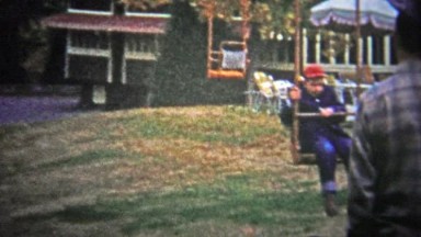 Gatlinburg, USA - 1954: An Odd One-Person Chairlift Takes Visitors to the Top of