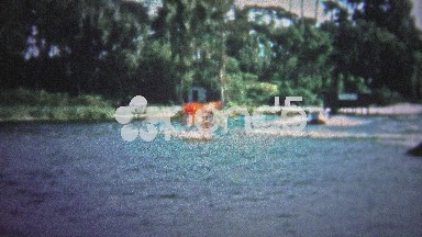FT. LAUDERDALE, USA - 1957: Waterskiing Finale Stunt Hang-Gliding Off a Ramp.
