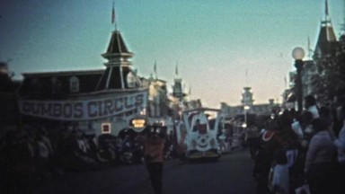 1972: Walt Disney World sunset parade Dumbo's Circus with Mickey/ Minnie Mouse,