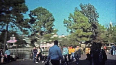 1969: Walt Disney World people gather to see the Cinderella Castle.