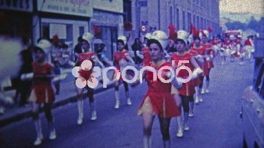 1969: French Red Marching Band Parade on Main Street