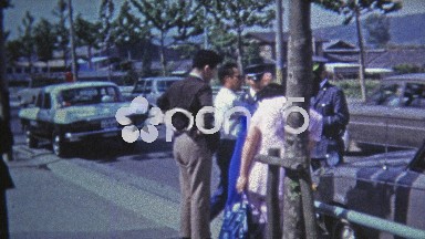 Okayama, JAPAN 1972: Japanese police capture criminals in car accident.