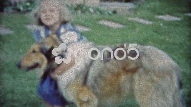 1953: Cute girl playing with her Lassie rough collie breed of dog.