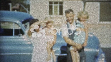 1953: Rural Family of Four Walking Together in Austin, Texas