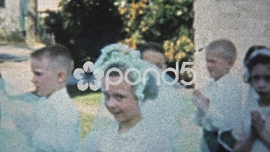 1957: Catholic First Communion Ceremony Including Girl Closeups.
