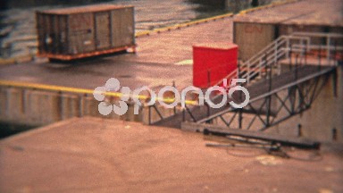 1974: Industrial Seaport Shipping Containers from Birds Eye View.