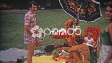 1975: Mod Colorful Family Picnic from French Canadians Outside of Montreal.