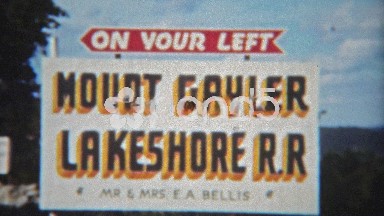 1955: Mount Gaylor Lakeshore drive old retro signage and road.