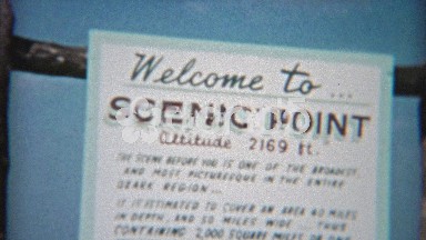 1955: Scenic point retro signs and 50s family enjoying the view.
