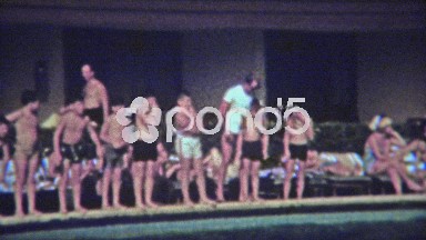 1962: Kid Swimming Race Across Luxury Hotel Pool and Diving Board