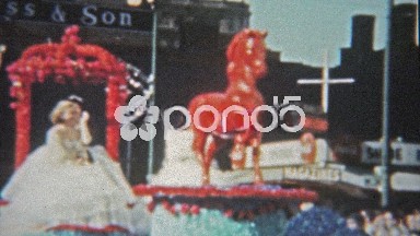1959: College Parade Floats of Smu and Asu University Cowgirls Dancing