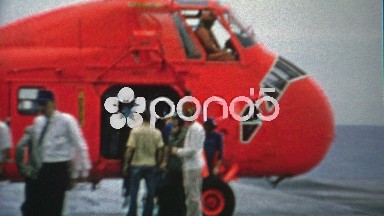 1956: Helicopter Loading and Takeoff from USS Makassar Strait Aircraft Carrier