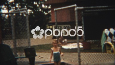 1954: Mother calling kids to exit the pool where beer, pop and milk are sold.