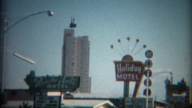 1965: Holiday Motel, Bagdad Inn, Rancho Anita, business roadside sign.