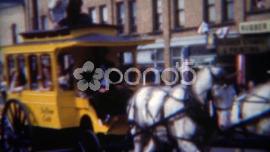 1951: Yellow Cab Taxi Parade Horse Drawn Carriage Patriotic Clown Car. Erie,