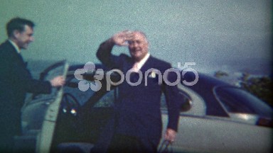 1949: Charming Executive and Assistant Waving Goodbye Enter Car Travel