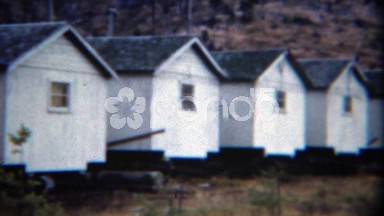 1949: Lumberjack workers quarters at logging mill rural mountain location. DEL