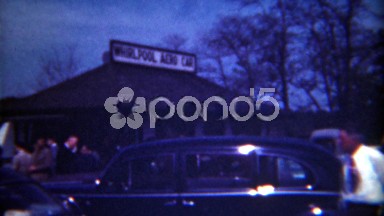1949: Whirlpool Aero Car building parking lot crowd gathering. NIAGRA FALLS