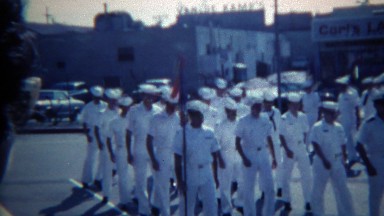 1957: Navy Ensign Recruiters Marching in City Center Parking Lot, Buffalo, New