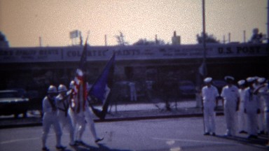 1957: USA Old Navy Military Flag Ceremony Honoring Soldiers. Buffalo, New York