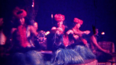 1973: Hula dancers shaking skirts in native luau entertainment event. HONOLULU,