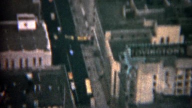 1961: Rooftop view of a dirty smoggy Manhattan city. NEW YORK CITY