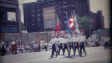 1962: Patriotic colorful 4th of July marching band parade BUFFALO, NEW YORK