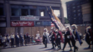 1962: Knights of Columbus parade in full helmets and capes. BUFFALO, NEW YORK