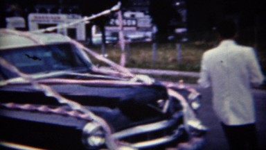 1965: 'Just Married' classic black Buick car decorated for newlyweds. BUFFALO,
