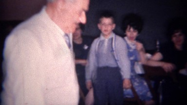 1966: Cute old couple square dancing old style hand on hips. BUFFALO, NEW YORK