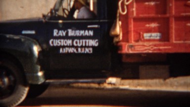 1951: Ray Thurman custom cutting truck coop feed signage. KIOWA, KANSAS