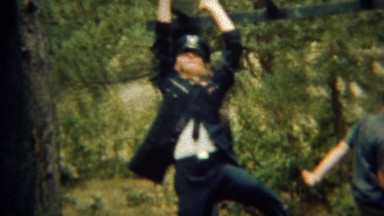 1966: Uniformed military cadet does monkey bars demonstration. U.S. AIR FORCE