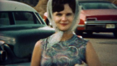 1966: Early 60's style women blue paisley dress headscarf fashion look. DENVER,