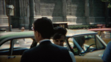 1968: St. Patrick's Cathedral with taxicab streetcar traffic tour. NEW YORK