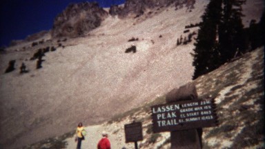 1971: Lassen peak trail hiking trailhead sign steep grade trip.