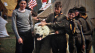 1945: Boyscouts Posing with Stuffed Dead Polar Bear Mounted Head